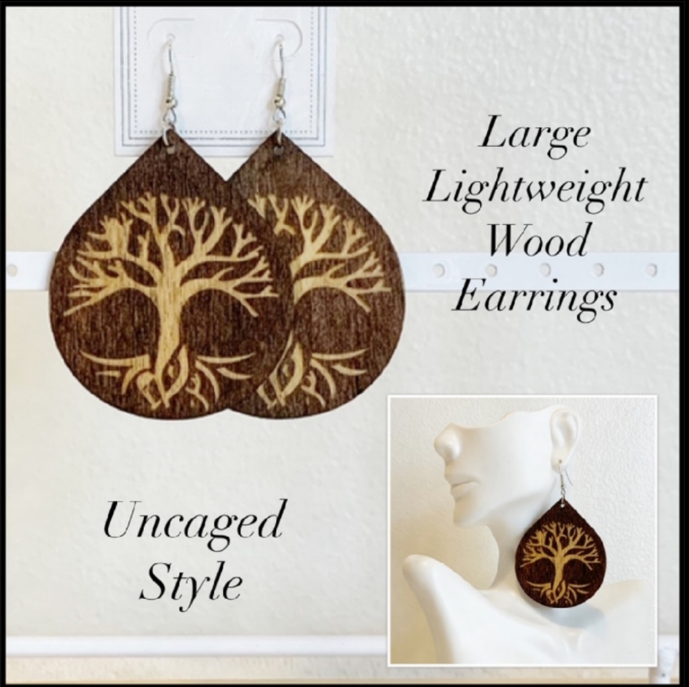 Brown - Tree of Life Wooden Earrings